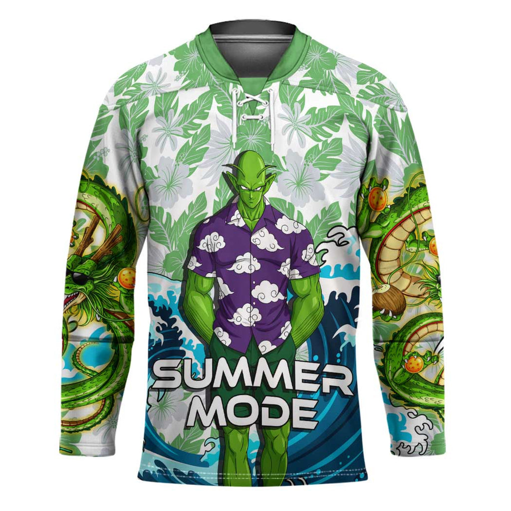 Piccolo Dragon Ball Summer Theme Hockey Jersey with Tropical Shirt Shenron Background and Ocean Wave Design - The Mazicc