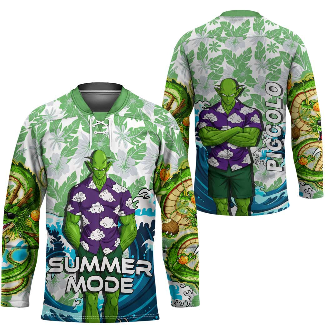 Piccolo Dragon Ball Summer Theme Hockey Jersey with Tropical Shirt Shenron Background and Ocean Wave Design - The Mazicc