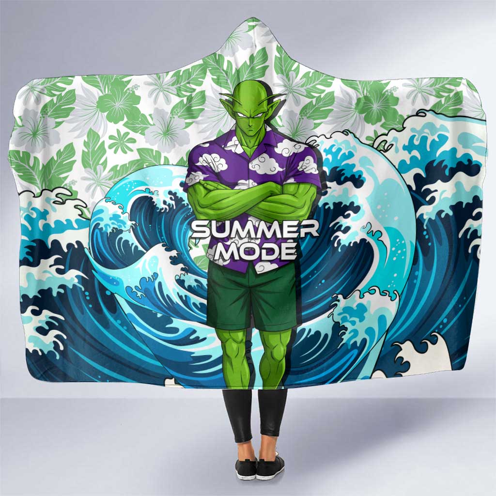 Piccolo Dragon Ball Summer Theme Hooded Blanket with Tropical Shirt Shenron Background and Ocean Wave Design - The Mazicc