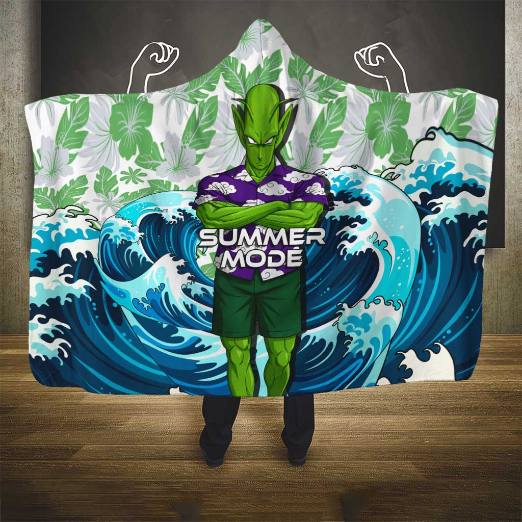 Piccolo Dragon Ball Summer Theme Hooded Blanket with Tropical Shirt Shenron Background and Ocean Wave Design - The Mazicc