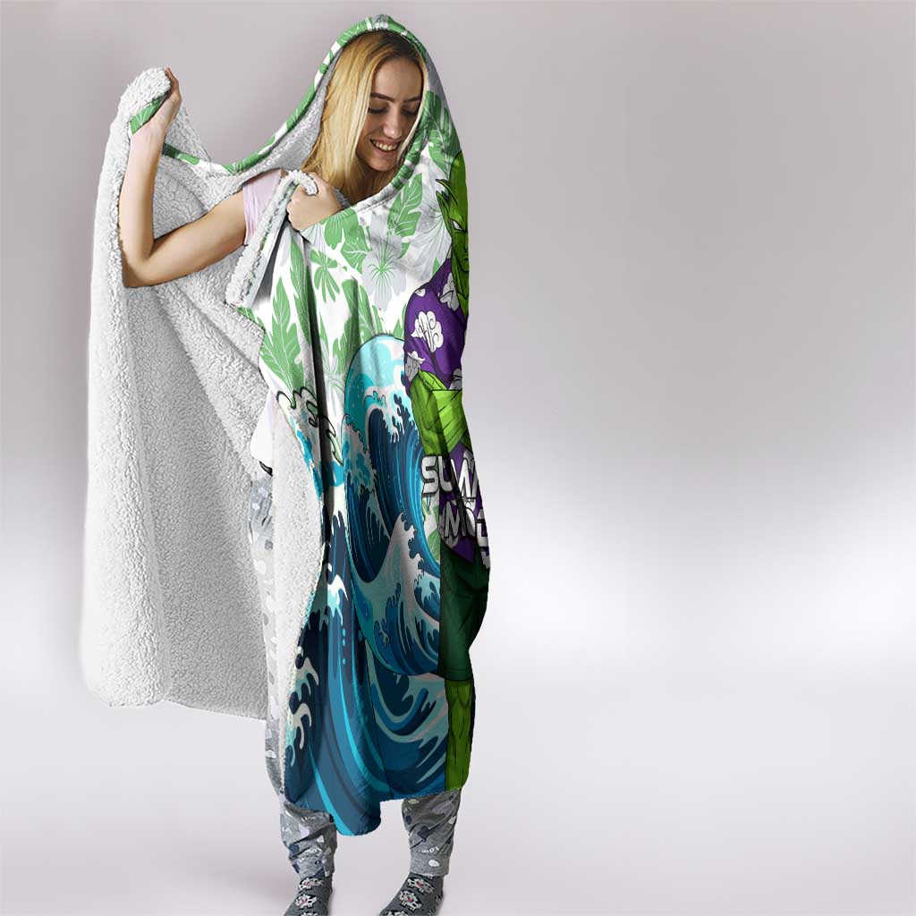 Piccolo Dragon Ball Summer Theme Hooded Blanket with Tropical Shirt Shenron Background and Ocean Wave Design - The Mazicc