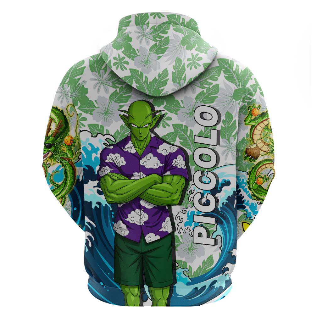 Piccolo Dragon Ball Summer Theme Hoodie with Tropical Shirt Shenron Background and Ocean Wave Design - The Mazicc