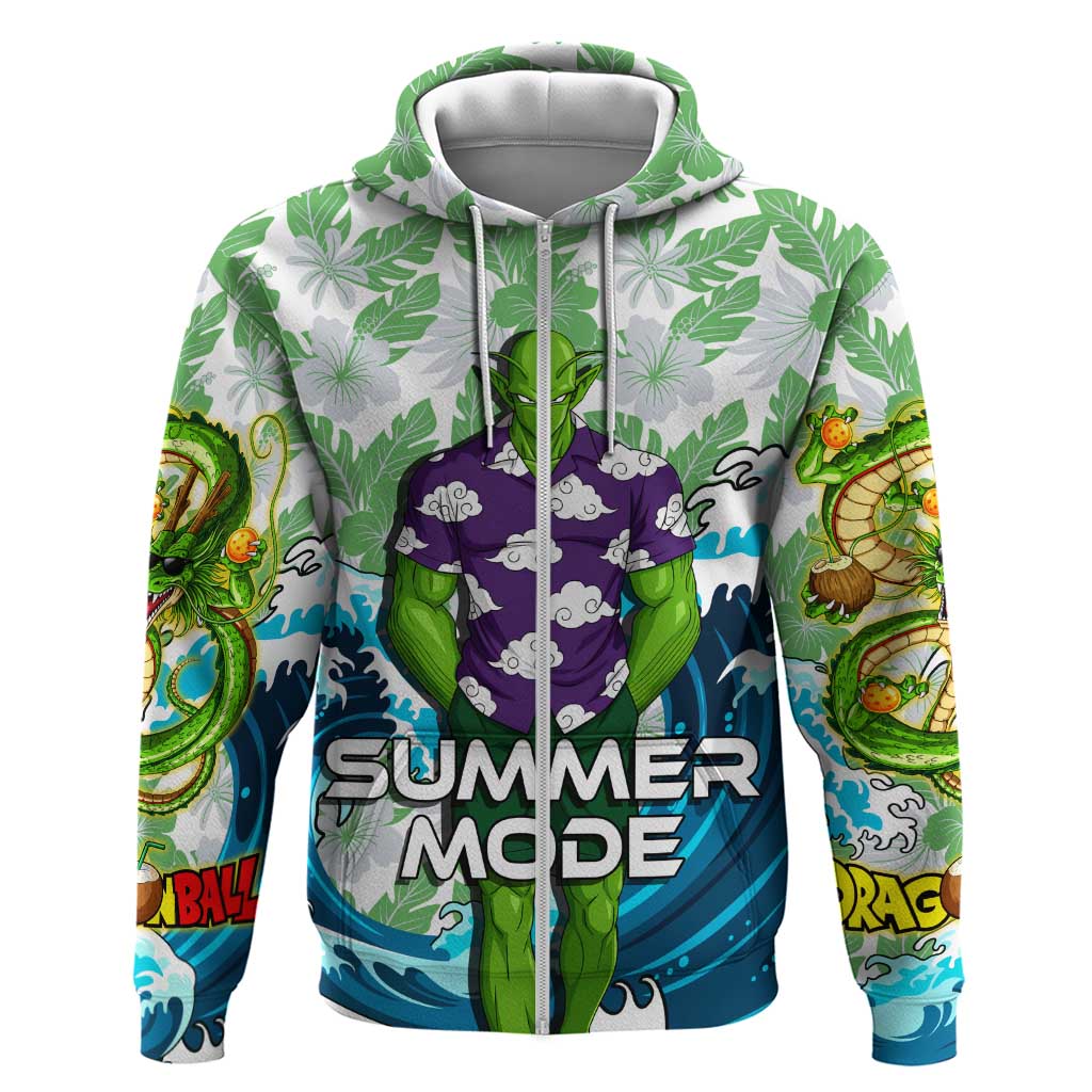 Piccolo Dragon Ball Summer Theme Hoodie with Tropical Shirt Shenron Background and Ocean Wave Design - The Mazicc
