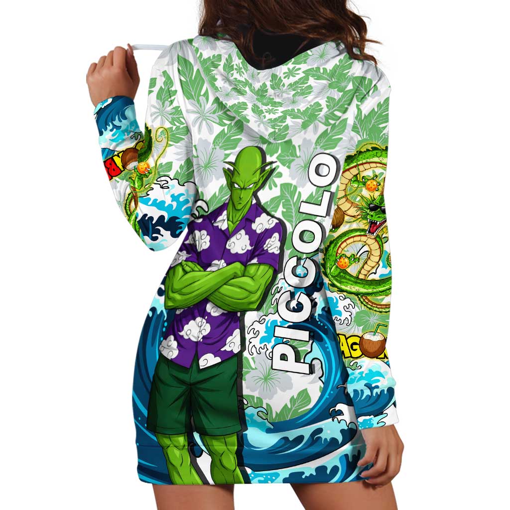 Piccolo Dragon Ball Summer Theme Hoodie Dress with Tropical Shirt Shenron Background and Ocean Wave Design - The Mazicc