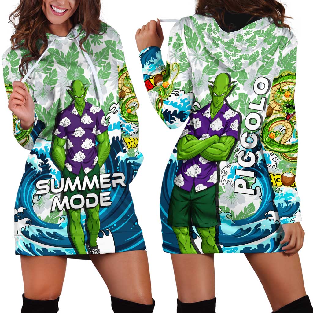 Piccolo Dragon Ball Summer Theme Hoodie Dress with Tropical Shirt Shenron Background and Ocean Wave Design - The Mazicc
