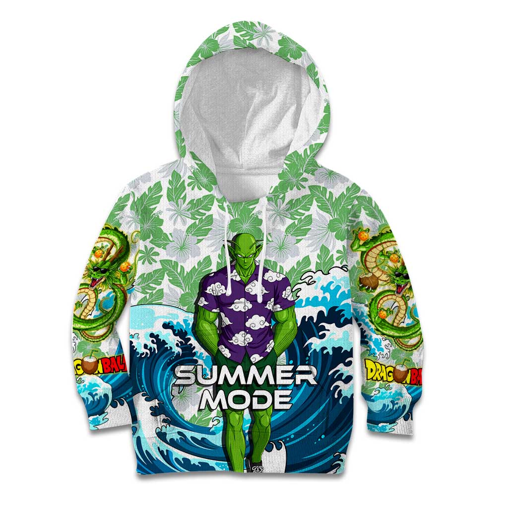 Piccolo Dragon Ball Summer Theme Kid Hoodie with Tropical Shirt Shenron Background and Ocean Wave Design - The Mazicc