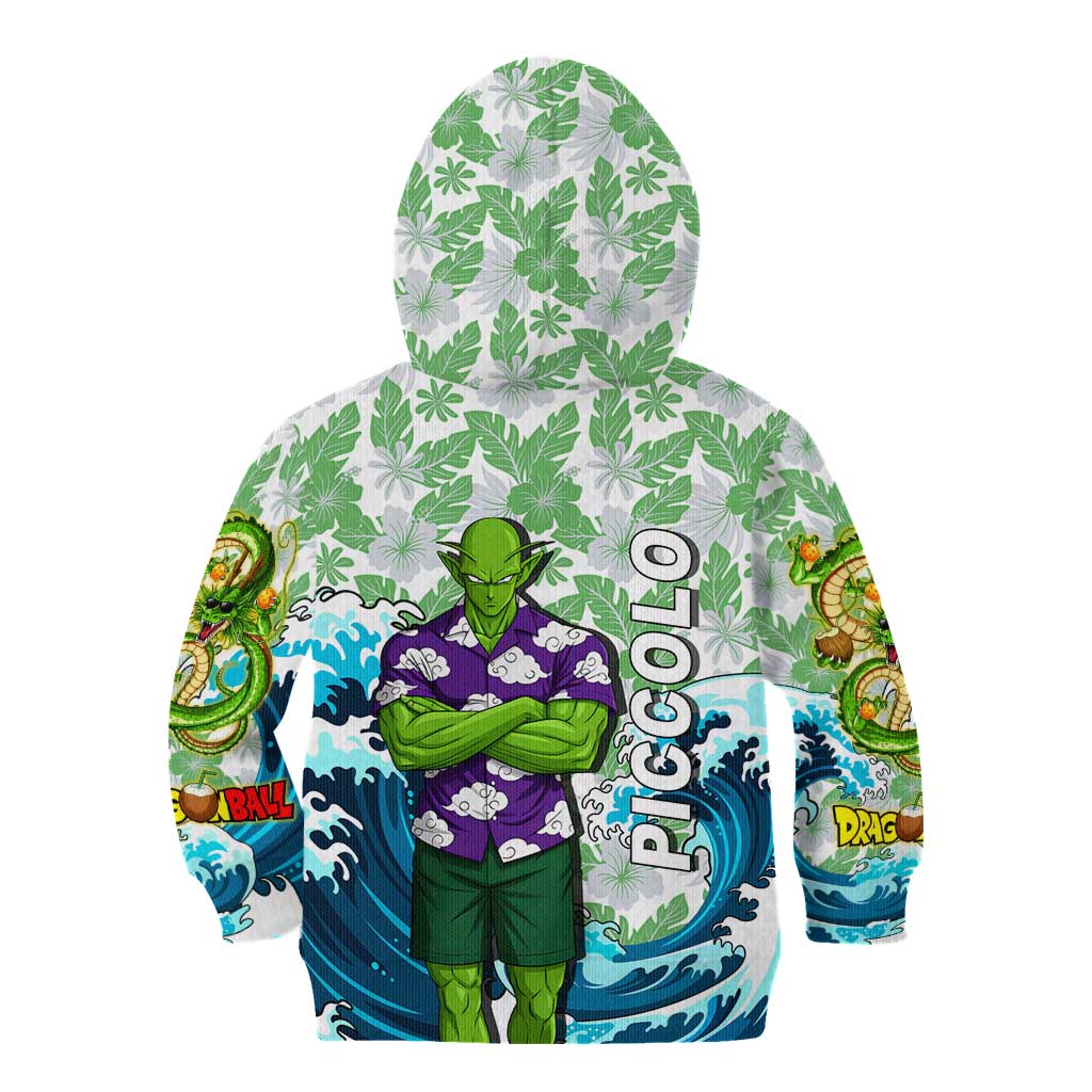 Piccolo Dragon Ball Summer Theme Kid Hoodie with Tropical Shirt Shenron Background and Ocean Wave Design - The Mazicc