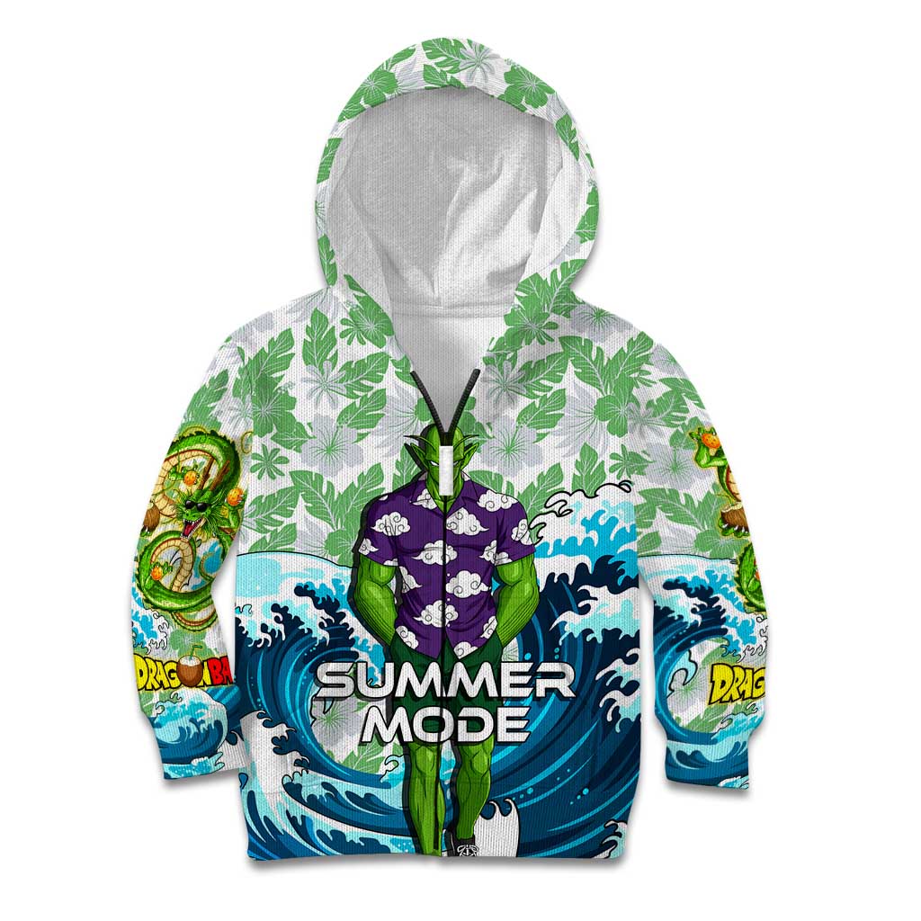 Piccolo Dragon Ball Summer Theme Kid Hoodie with Tropical Shirt Shenron Background and Ocean Wave Design - The Mazicc