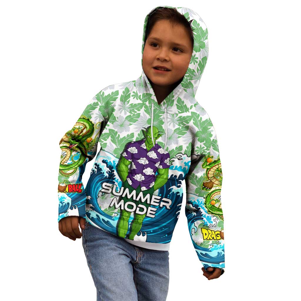 Piccolo Dragon Ball Summer Theme Kid Hoodie with Tropical Shirt Shenron Background and Ocean Wave Design - The Mazicc
