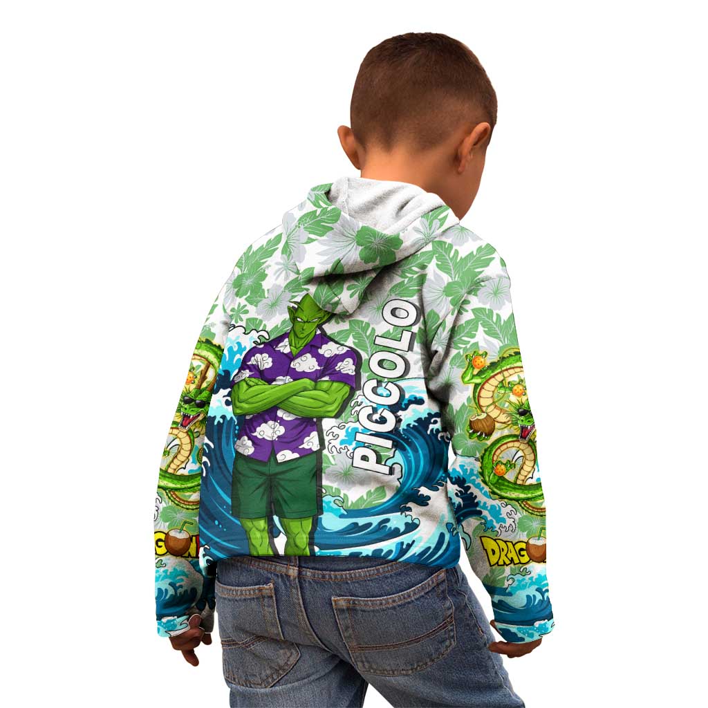 Piccolo Dragon Ball Summer Theme Kid Hoodie with Tropical Shirt Shenron Background and Ocean Wave Design - The Mazicc