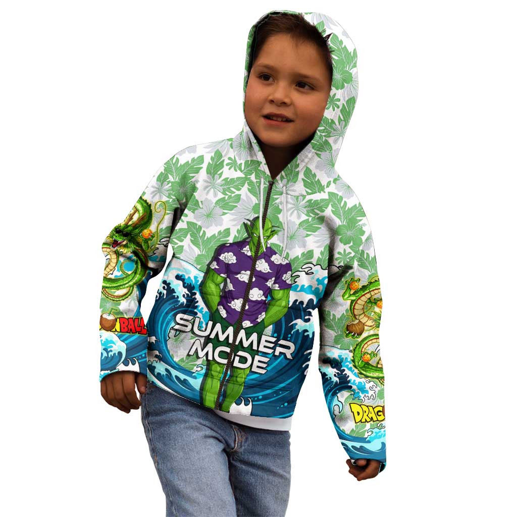 Piccolo Dragon Ball Summer Theme Kid Hoodie with Tropical Shirt Shenron Background and Ocean Wave Design - The Mazicc