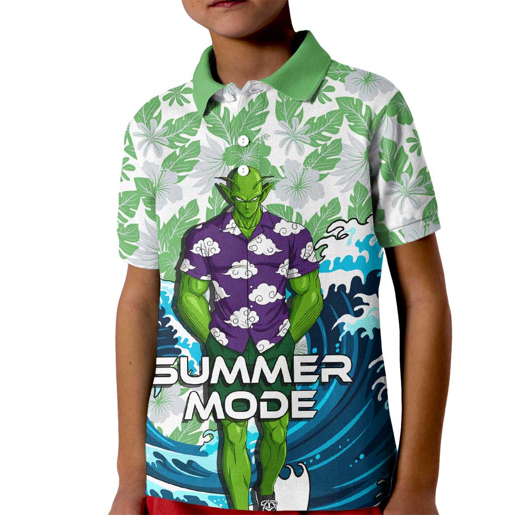 Piccolo Dragon Ball Summer Theme Kid Polo Shirt with Tropical Shirt Shenron Background and Ocean Wave Design - The Mazicc