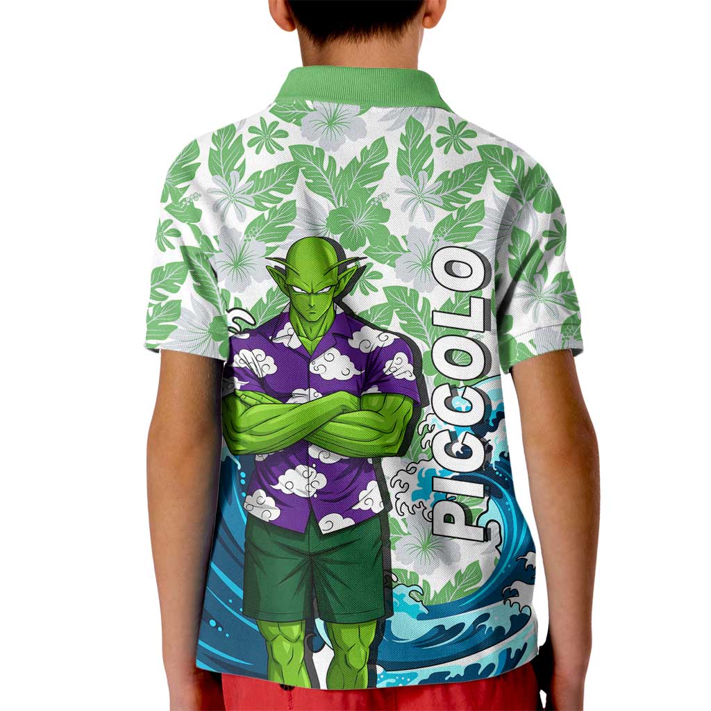 Piccolo Dragon Ball Summer Theme Kid Polo Shirt with Tropical Shirt Shenron Background and Ocean Wave Design - The Mazicc