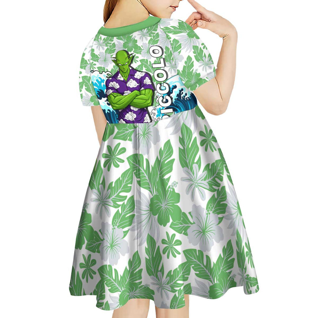 Piccolo Dragon Ball Summer Theme Kid Short Sleeve Dress with Tropical Shirt Shenron Background and Ocean Wave Design - The Mazicc