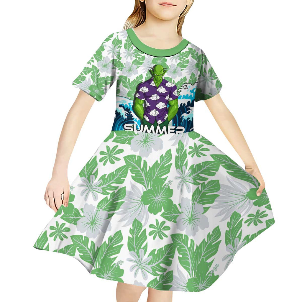 Piccolo Dragon Ball Summer Theme Kid Short Sleeve Dress with Tropical Shirt Shenron Background and Ocean Wave Design - The Mazicc