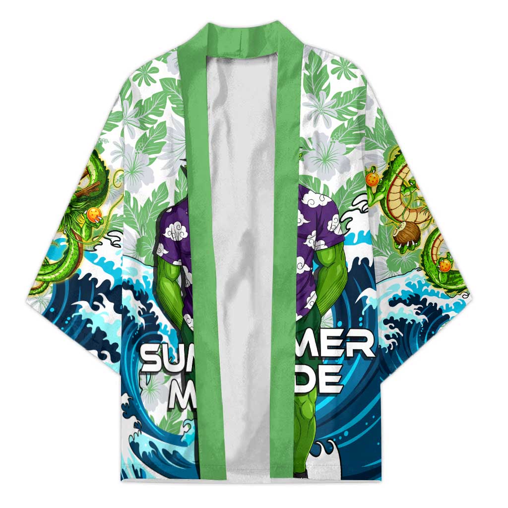 Piccolo Dragon Ball Summer Theme Kimono with Tropical Shirt Shenron Background and Ocean Wave Design - The Mazicc