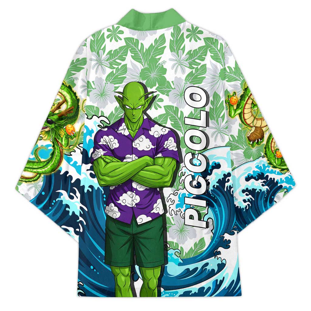 Piccolo Dragon Ball Summer Theme Kimono with Tropical Shirt Shenron Background and Ocean Wave Design - The Mazicc