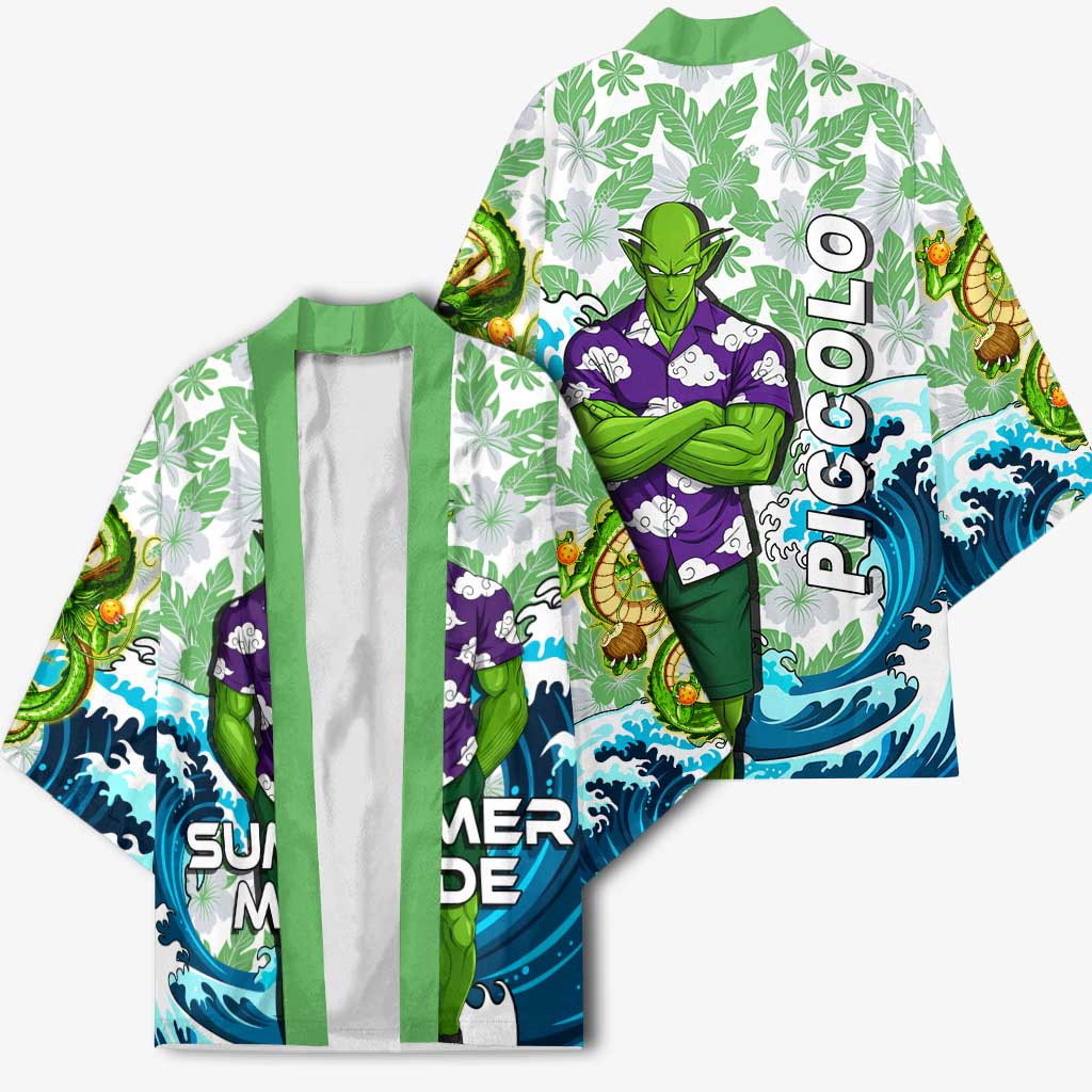 Piccolo Dragon Ball Summer Theme Kimono with Tropical Shirt Shenron Background and Ocean Wave Design - The Mazicc