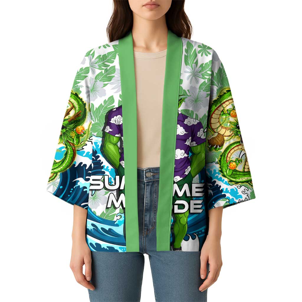 Piccolo Dragon Ball Summer Theme Kimono with Tropical Shirt Shenron Background and Ocean Wave Design - The Mazicc