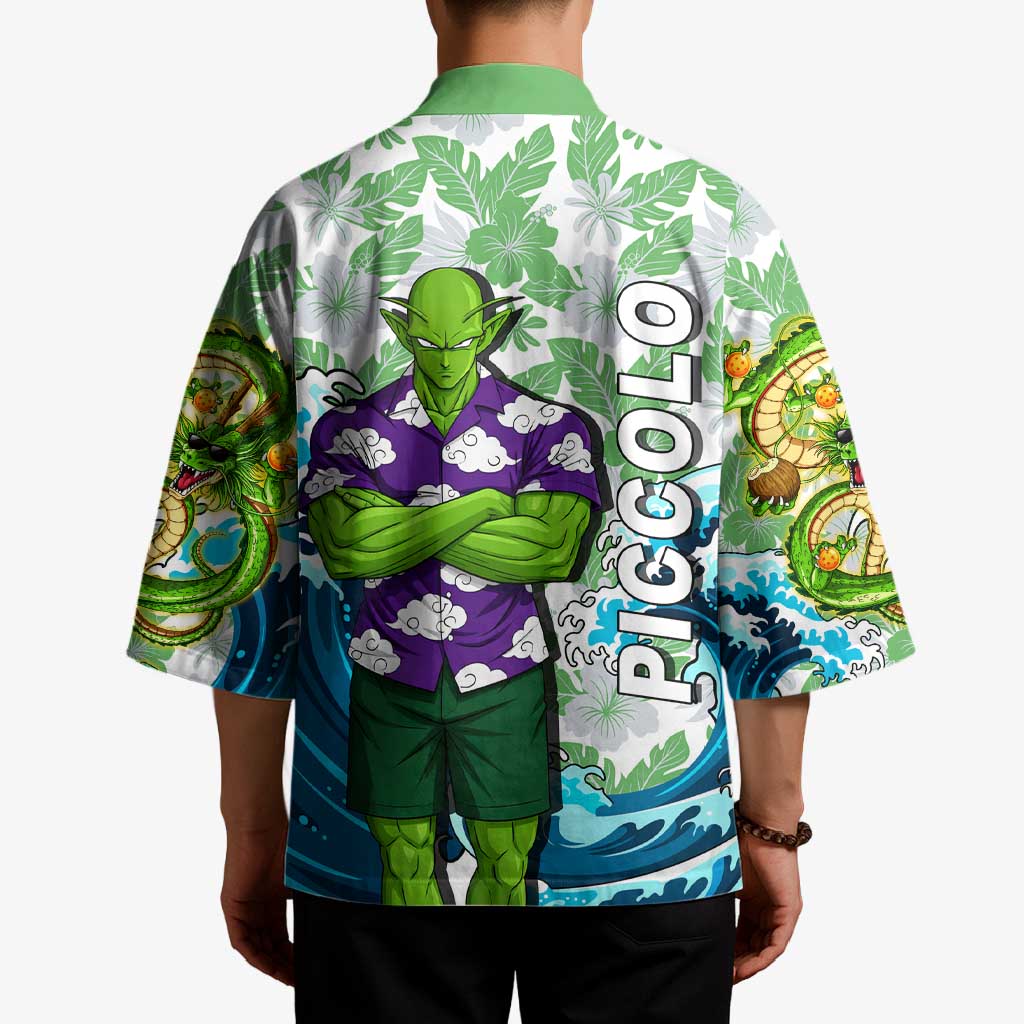 Piccolo Dragon Ball Summer Theme Kimono with Tropical Shirt Shenron Background and Ocean Wave Design - The Mazicc