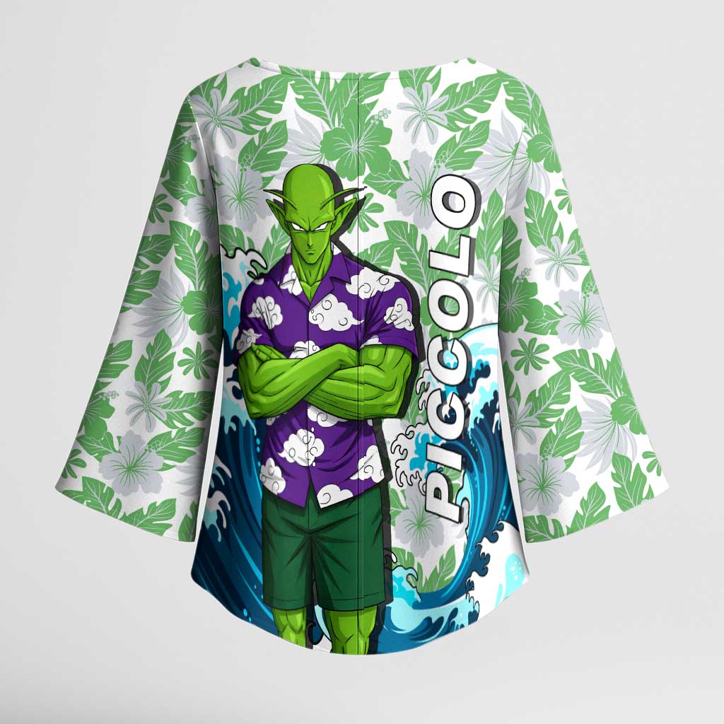 Piccolo Dragon Ball Summer Theme Kimono Sleeve Blouse with Tropical Shirt Shenron Background and Ocean Wave Design - The Mazicc
