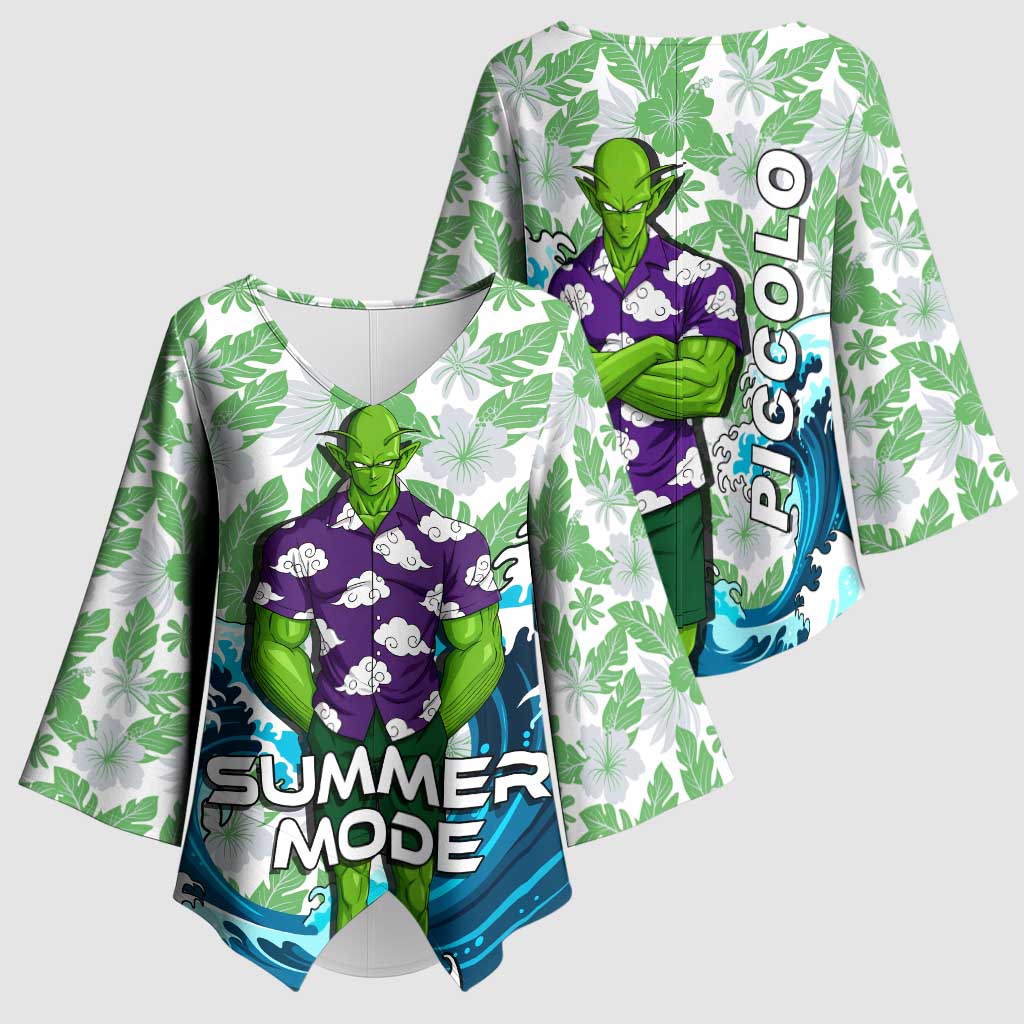 Piccolo Dragon Ball Summer Theme Kimono Sleeve Blouse with Tropical Shirt Shenron Background and Ocean Wave Design - The Mazicc