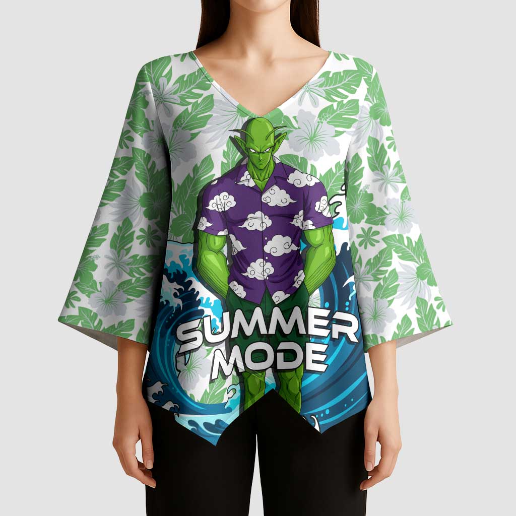 Piccolo Dragon Ball Summer Theme Kimono Sleeve Blouse with Tropical Shirt Shenron Background and Ocean Wave Design - The Mazicc
