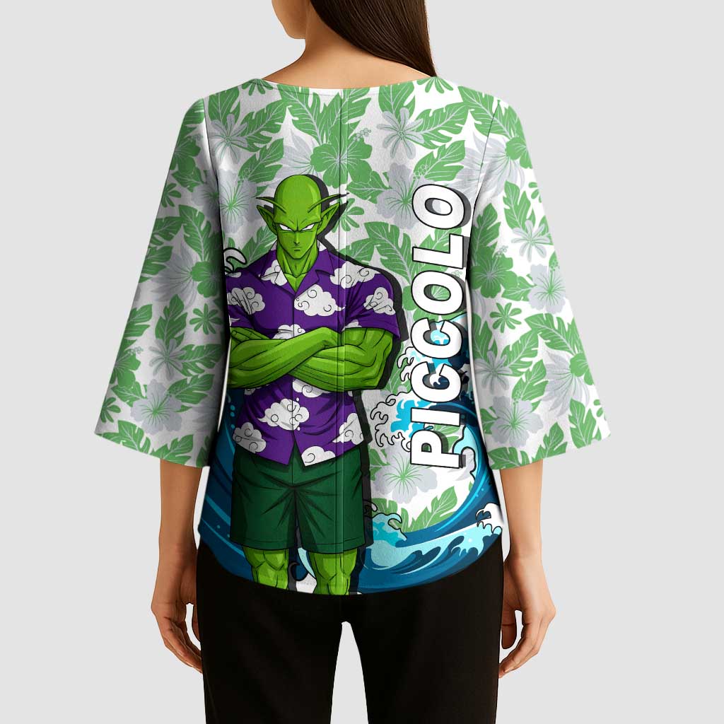 Piccolo Dragon Ball Summer Theme Kimono Sleeve Blouse with Tropical Shirt Shenron Background and Ocean Wave Design - The Mazicc