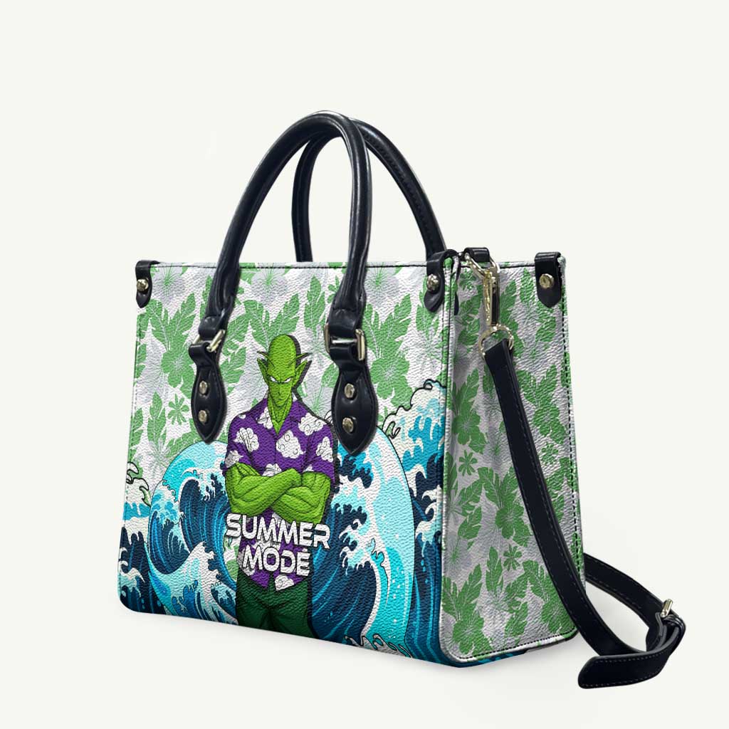 Piccolo Dragon Ball Summer Theme Leather Bag with Tropical Shirt Shenron Background and Ocean Wave Design - The Mazicc