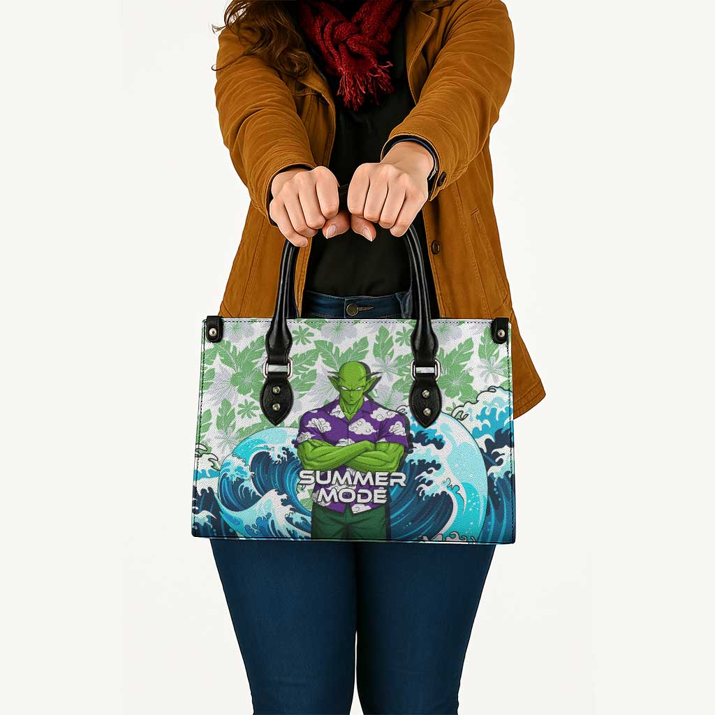 Piccolo Dragon Ball Summer Theme Leather Bag with Tropical Shirt Shenron Background and Ocean Wave Design - The Mazicc