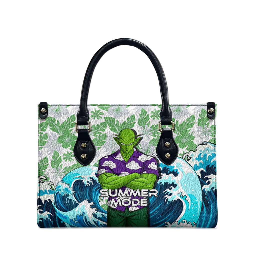 Piccolo Dragon Ball Summer Theme Leather Bag with Tropical Shirt Shenron Background and Ocean Wave Design - The Mazicc