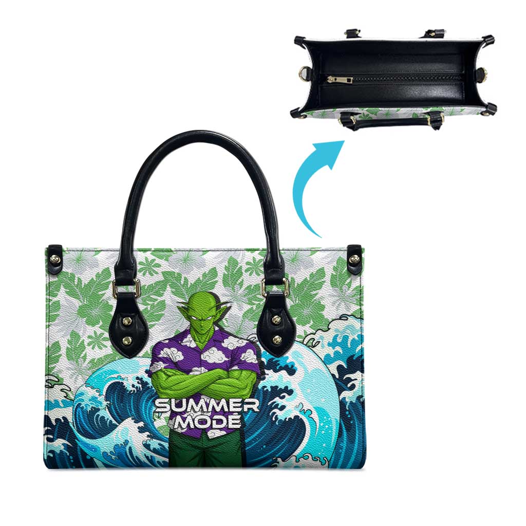 Piccolo Dragon Ball Summer Theme Leather Bag with Tropical Shirt Shenron Background and Ocean Wave Design - The Mazicc