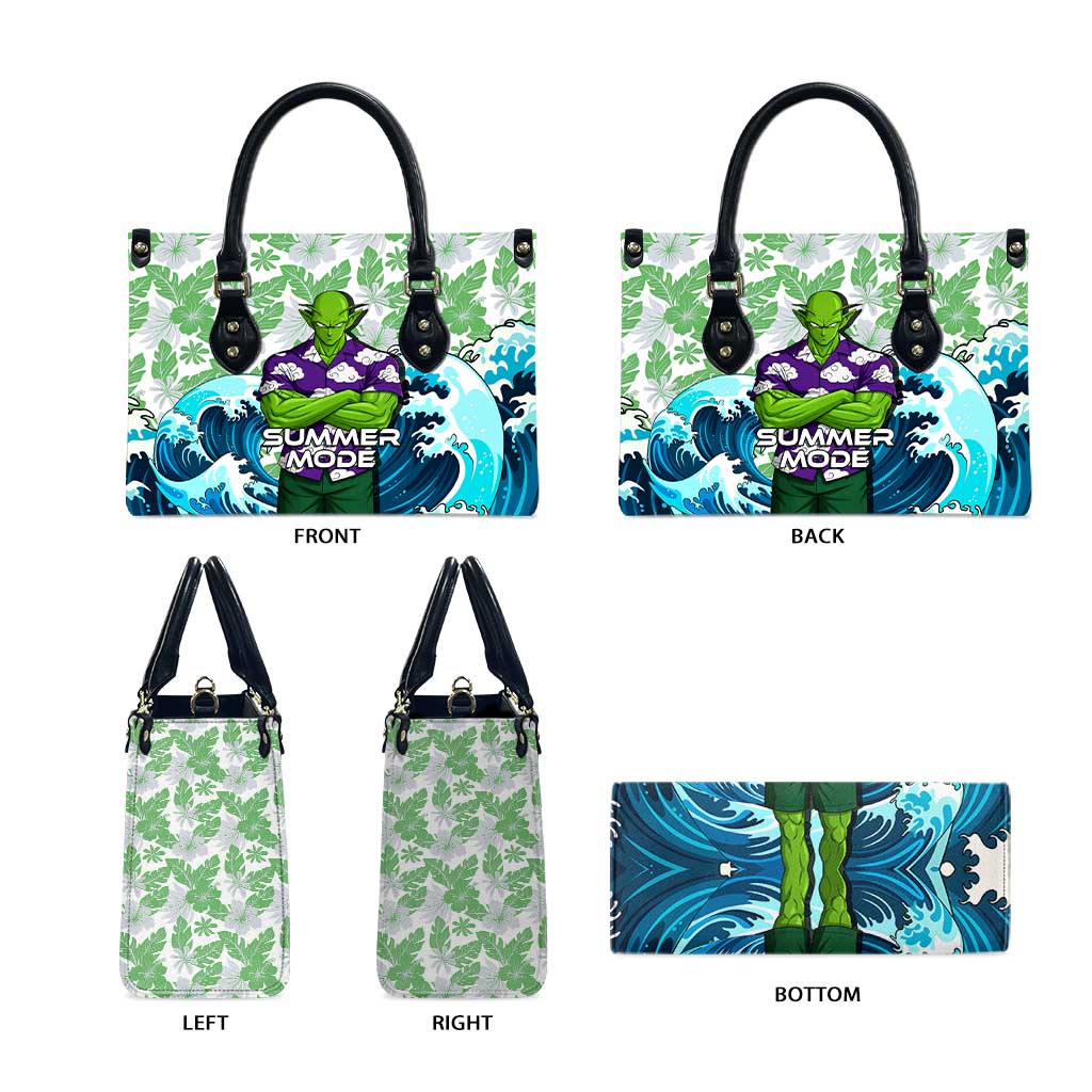Piccolo Dragon Ball Summer Theme Leather Bag with Tropical Shirt Shenron Background and Ocean Wave Design - The Mazicc