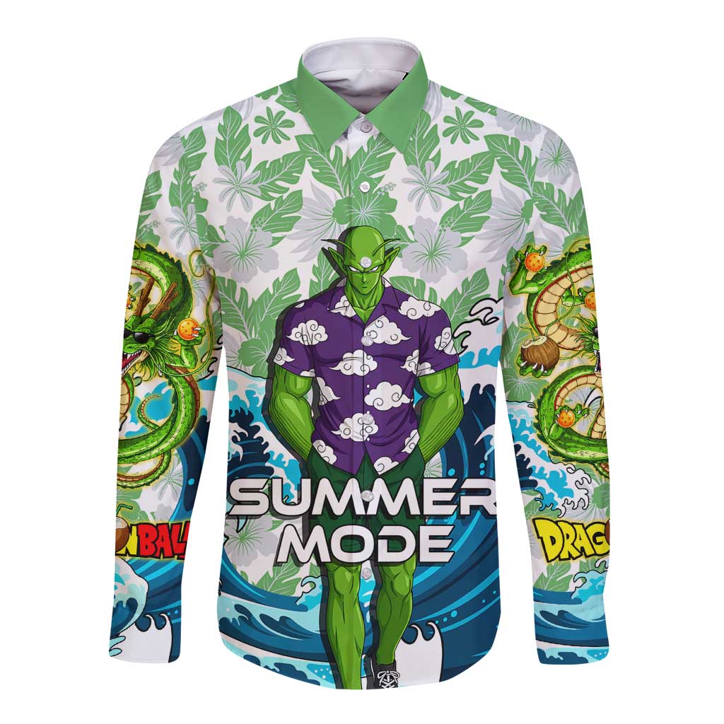 Piccolo Dragon Ball Summer Theme Long Sleeve Button Shirt with Tropical Shirt Shenron Background and Ocean Wave Design - The Mazicc