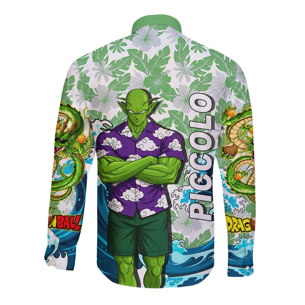 Piccolo Dragon Ball Summer Theme Long Sleeve Button Shirt with Tropical Shirt Shenron Background and Ocean Wave Design - The Mazicc