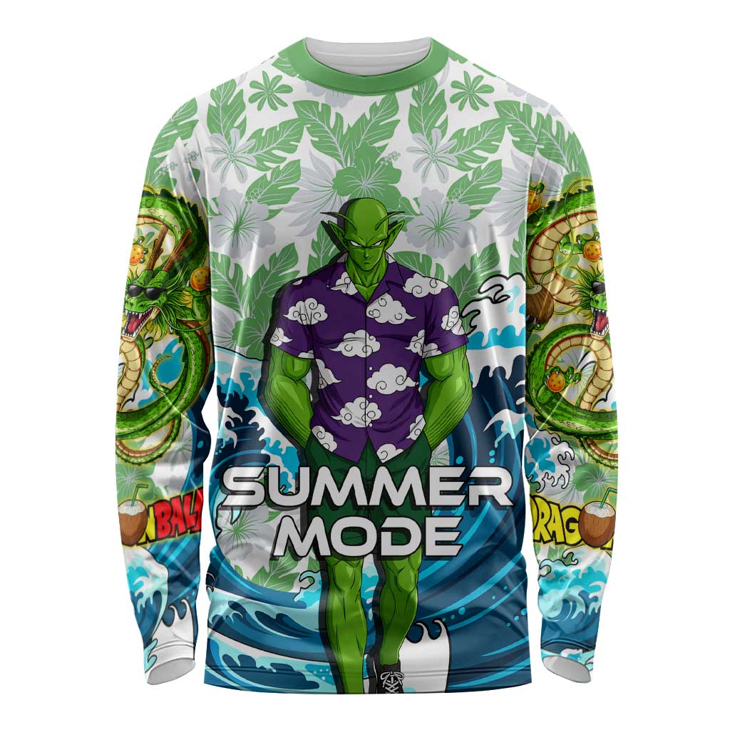 Piccolo Dragon Ball Summer Theme Long Sleeve Shirt with Tropical Shirt Shenron Background and Ocean Wave Design - The Mazicc