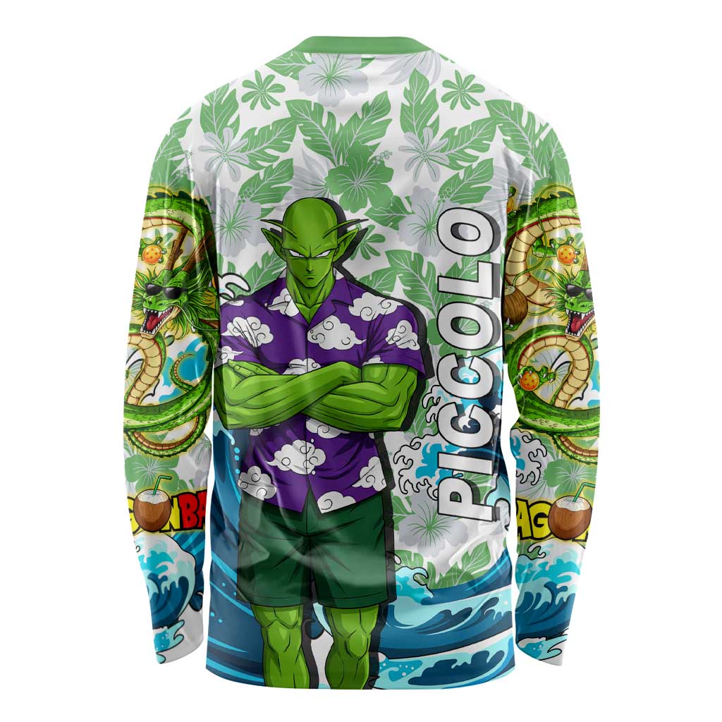 Piccolo Dragon Ball Summer Theme Long Sleeve Shirt with Tropical Shirt Shenron Background and Ocean Wave Design - The Mazicc