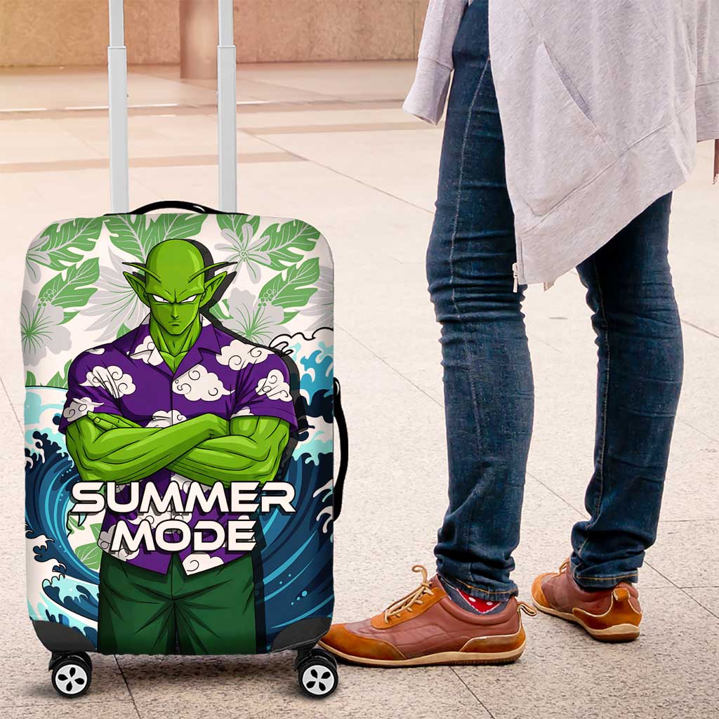 Piccolo Dragon Ball Summer Theme Luggage Cover with Tropical Shirt Shenron Background and Ocean Wave Design - The Mazicc