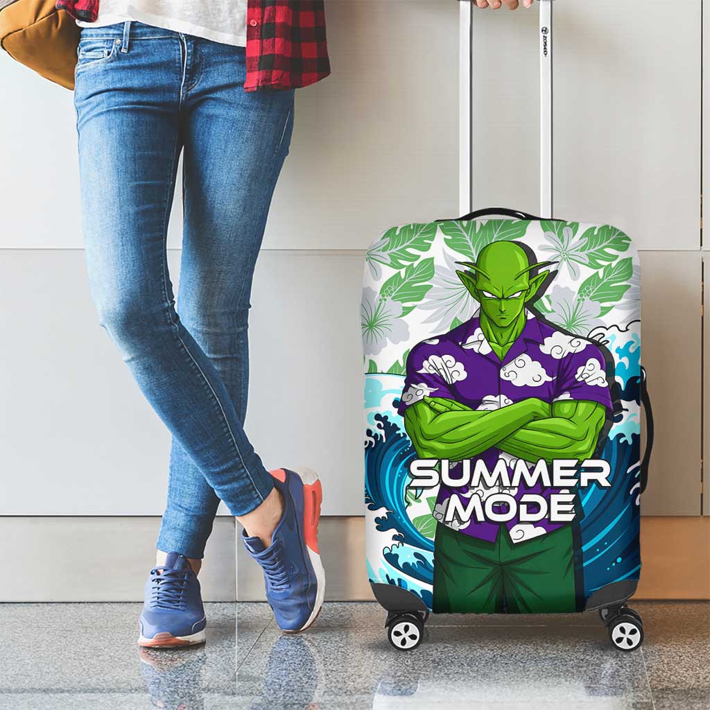 Piccolo Dragon Ball Summer Theme Luggage Cover with Tropical Shirt Shenron Background and Ocean Wave Design - The Mazicc
