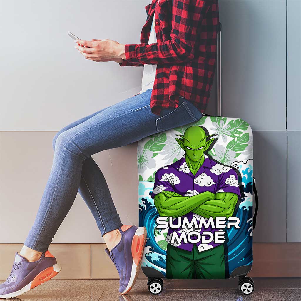 Piccolo Dragon Ball Summer Theme Luggage Cover with Tropical Shirt Shenron Background and Ocean Wave Design - The Mazicc