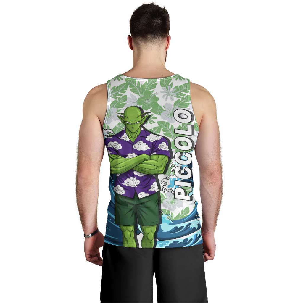 Piccolo Dragon Ball Summer Theme Men Tank Top with Tropical Shirt Shenron Background and Ocean Wave Design - The Mazicc