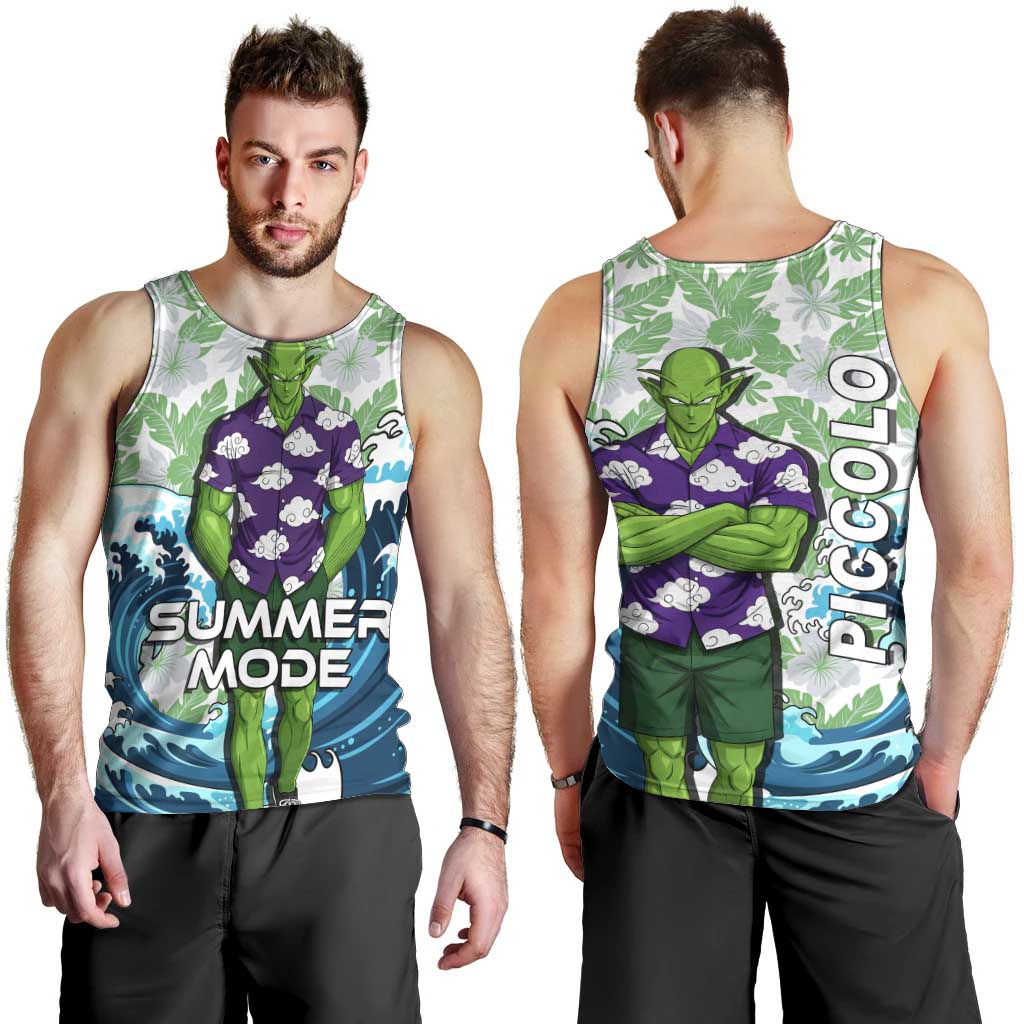 Piccolo Dragon Ball Summer Theme Men Tank Top with Tropical Shirt Shenron Background and Ocean Wave Design - The Mazicc