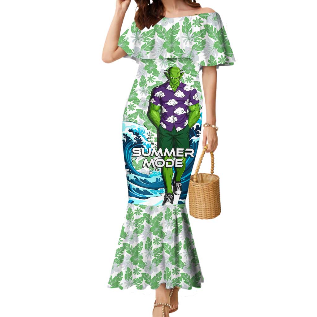 Piccolo Dragon Ball Summer Theme Mermaid Dress with Tropical Shirt Shenron Background and Ocean Wave Design - The Mazicc