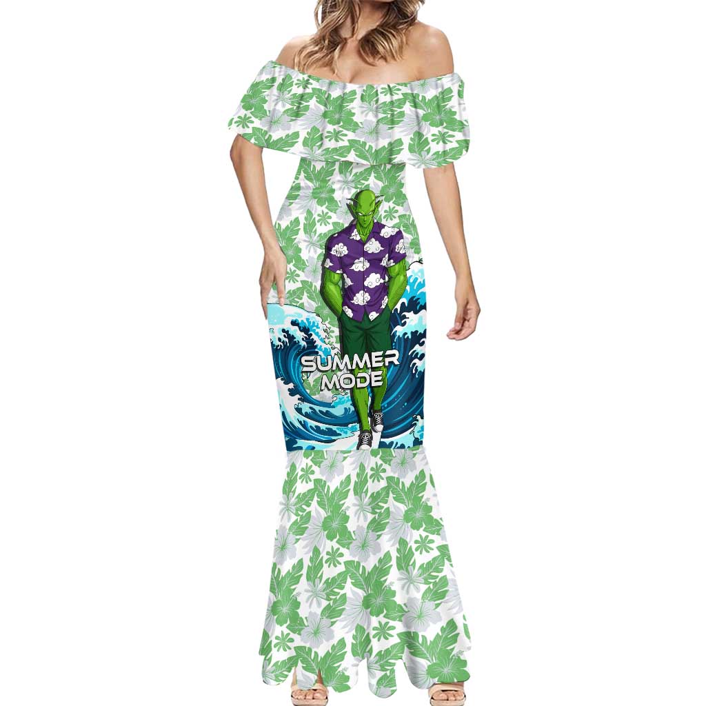 Piccolo Dragon Ball Summer Theme Mermaid Dress with Tropical Shirt Shenron Background and Ocean Wave Design - The Mazicc