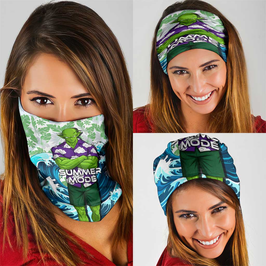 Piccolo Dragon Ball Summer Theme Neck Gaiter with Tropical Shirt Shenron Background and Ocean Wave Design - The Mazicc