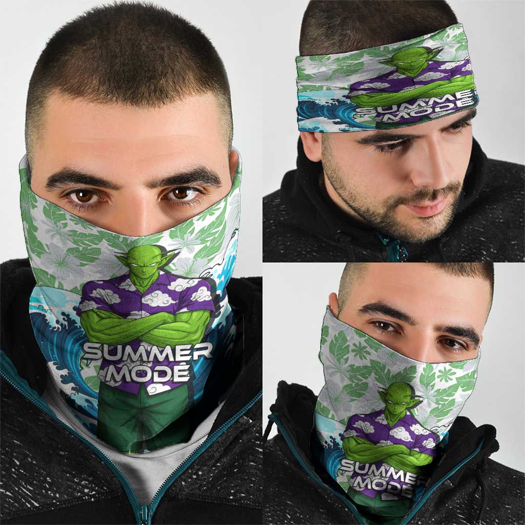 Piccolo Dragon Ball Summer Theme Neck Gaiter with Tropical Shirt Shenron Background and Ocean Wave Design - The Mazicc