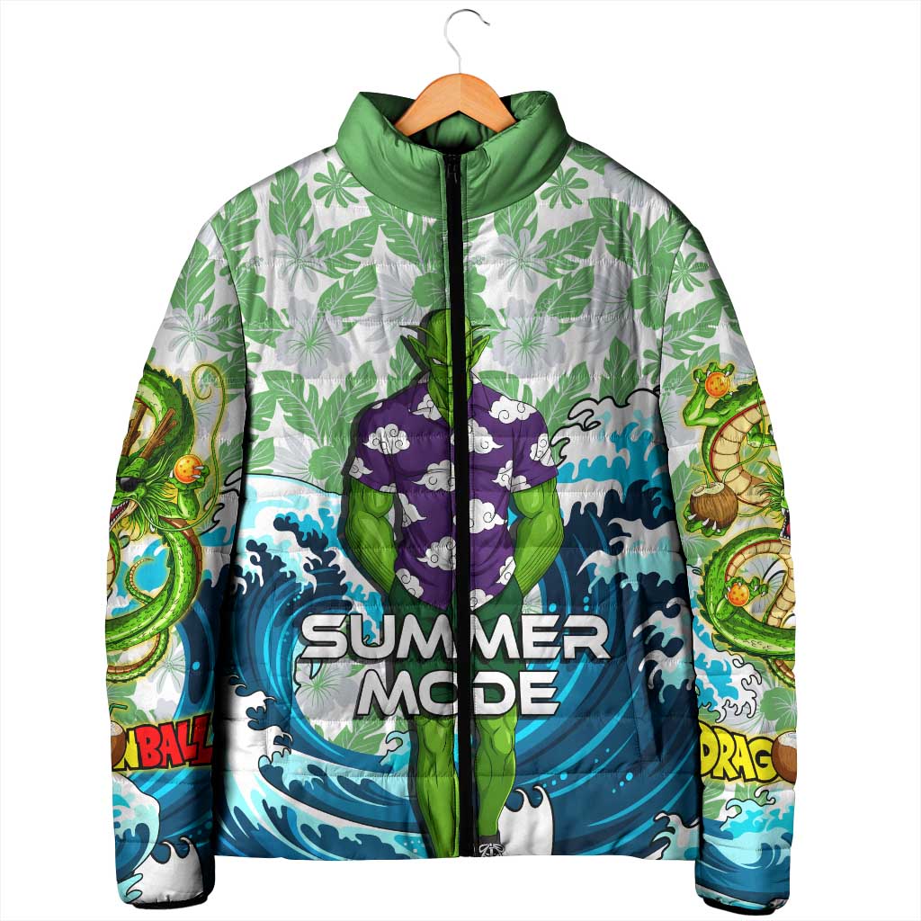 Piccolo Dragon Ball Summer Theme Padded Jacket with Tropical Shirt Shenron Background and Ocean Wave Design - The Mazicc
