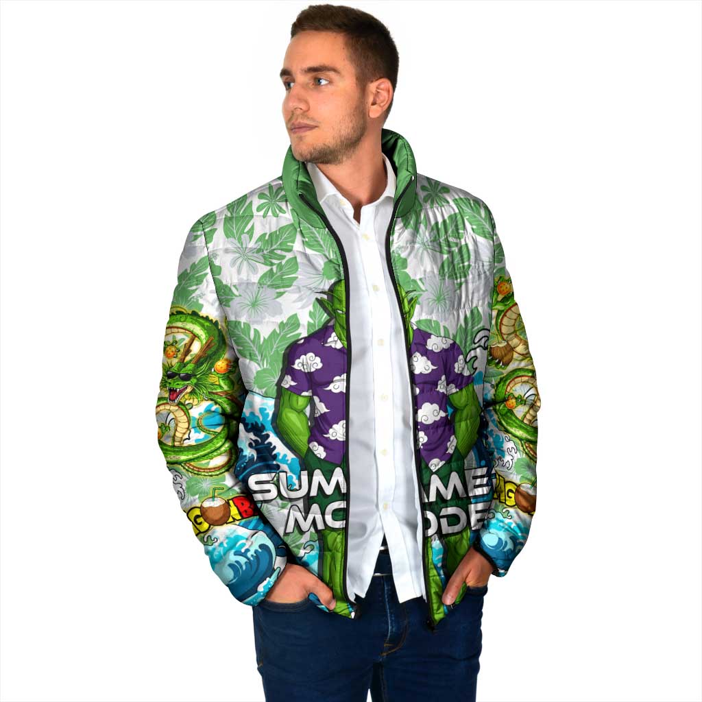 Piccolo Dragon Ball Summer Theme Padded Jacket with Tropical Shirt Shenron Background and Ocean Wave Design - The Mazicc
