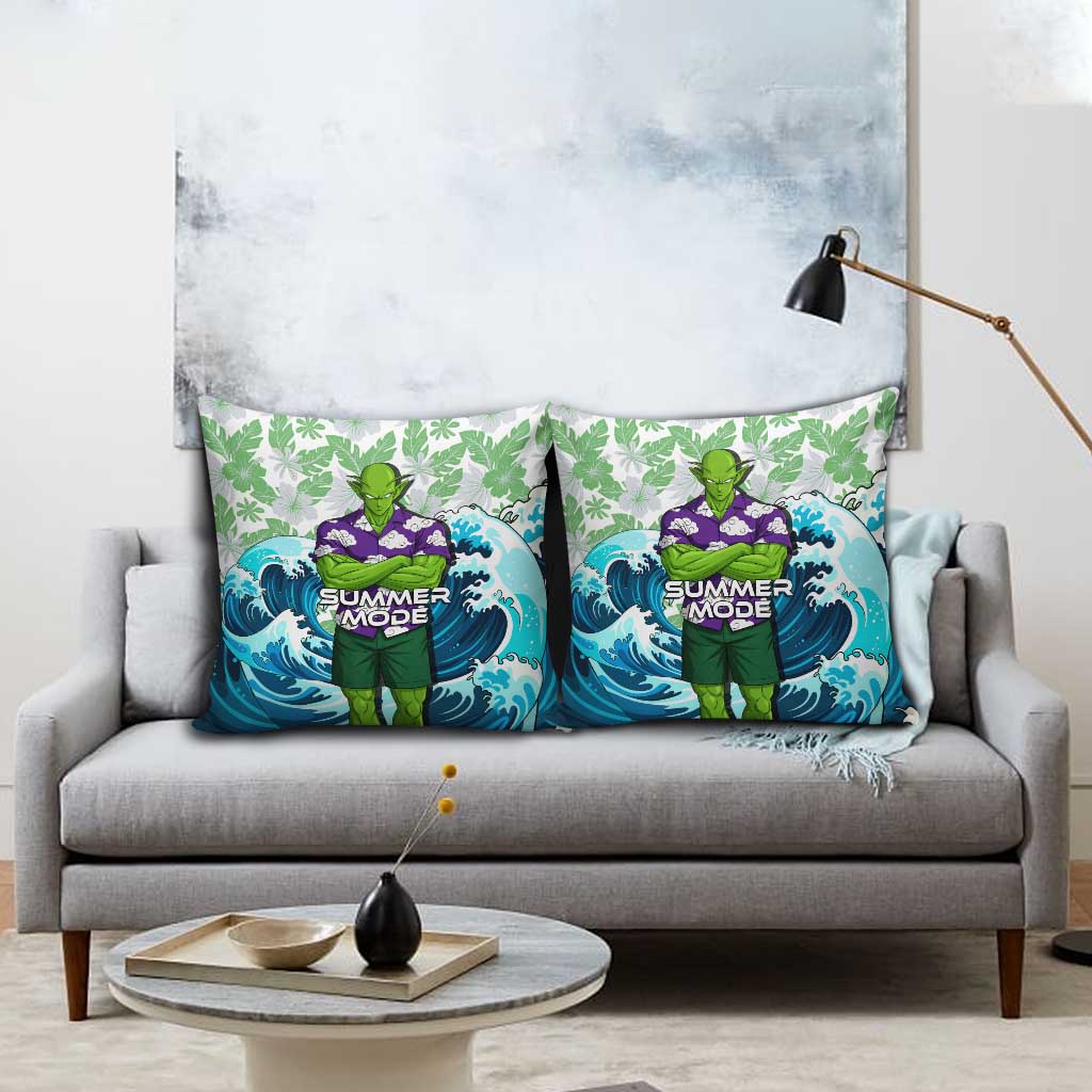 Piccolo Dragon Ball Summer Theme Pillow Cover with Tropical Shirt Shenron Background and Ocean Wave Design - The Mazicc