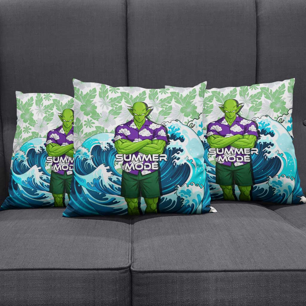 Piccolo Dragon Ball Summer Theme Pillow Cover with Tropical Shirt Shenron Background and Ocean Wave Design - The Mazicc